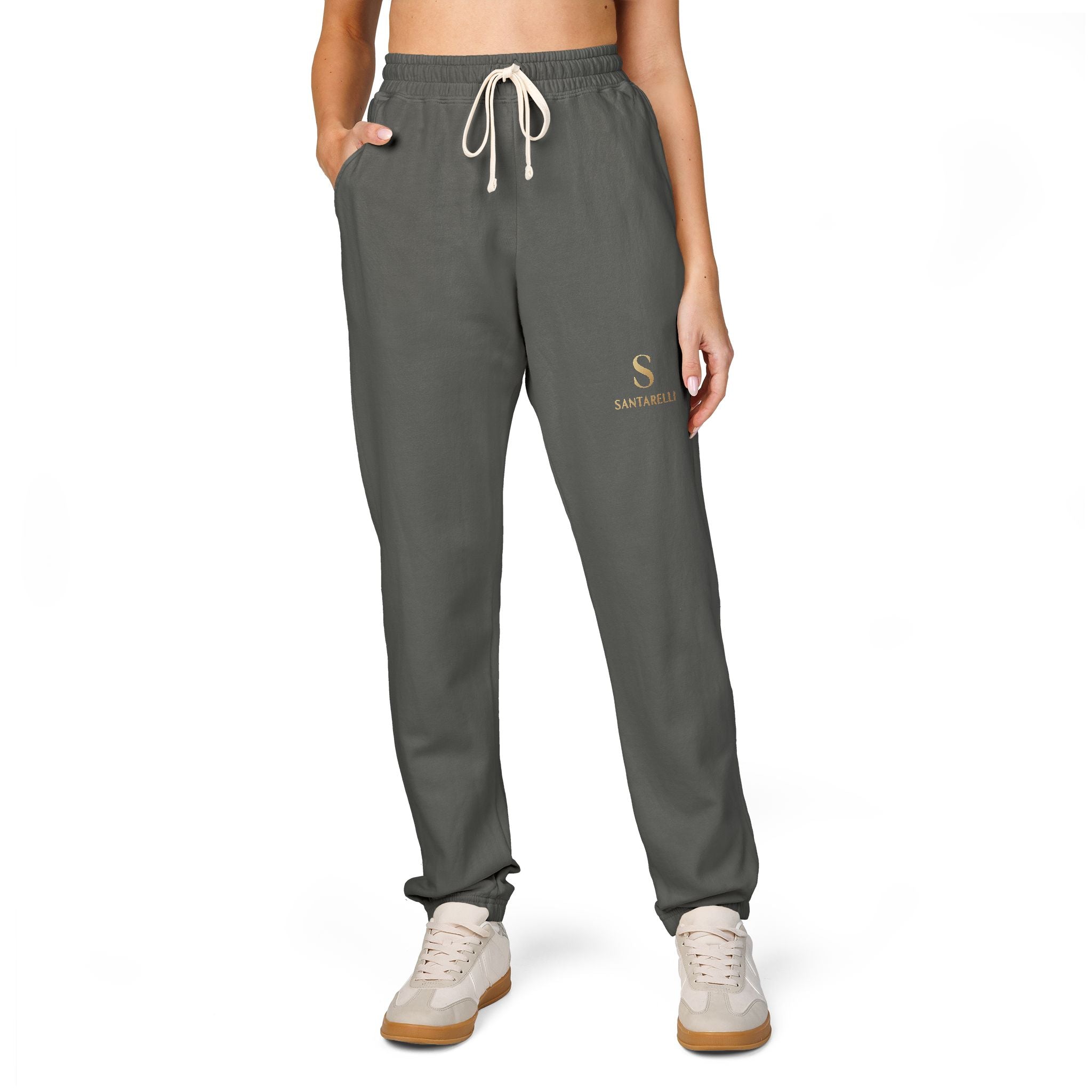 Embroidered Sage Fleece Sweatpants — Cozy Joggers with Minimal Script Logo
