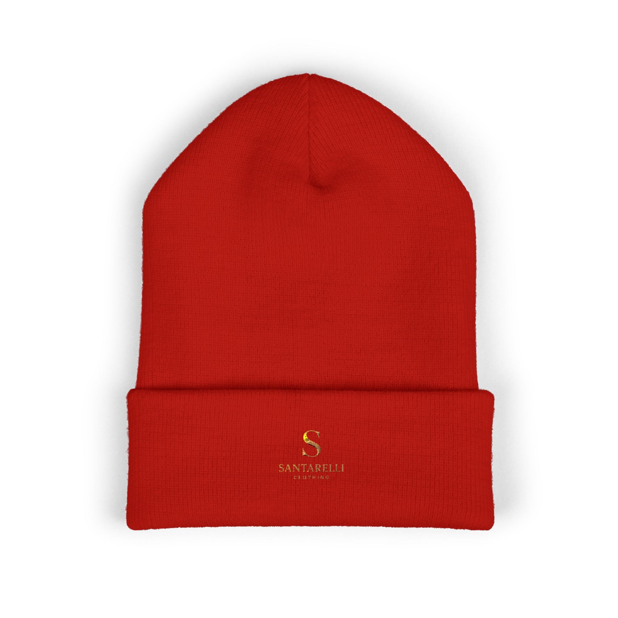 Embroidered Classic Cuffed Beanie — Minimal Gold Logo Knit Hat