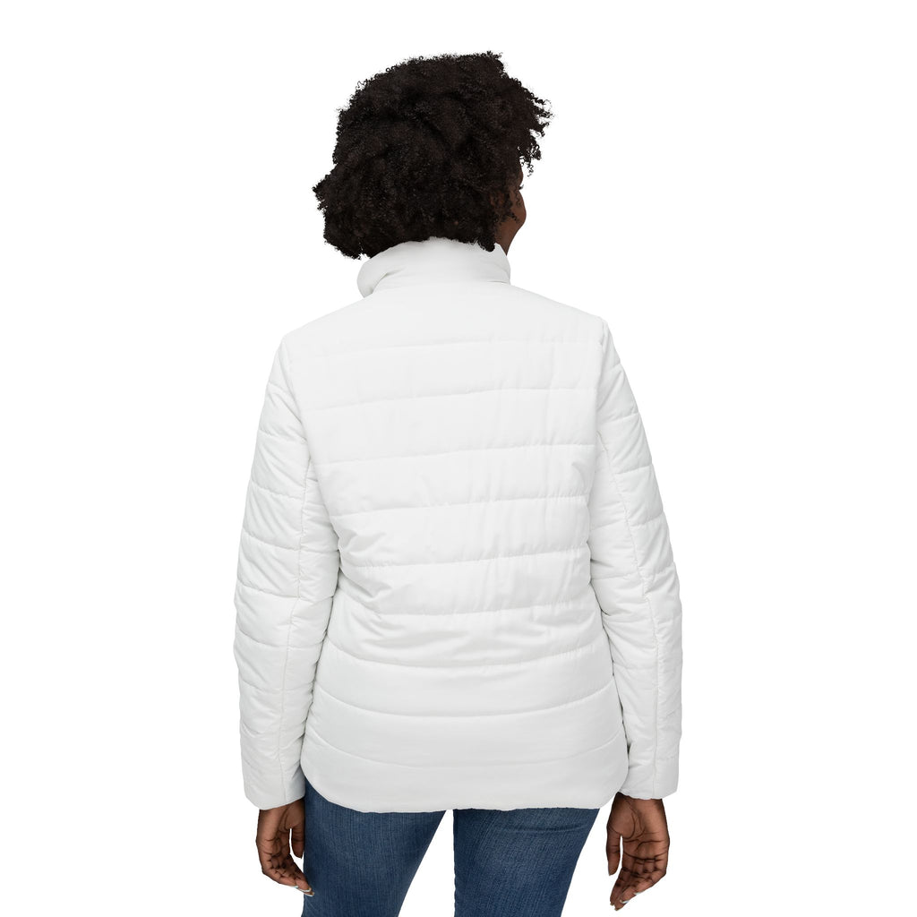 Women’s Puffer Jacket — Minimal White Quilted Coat with Subtle Chest Logo