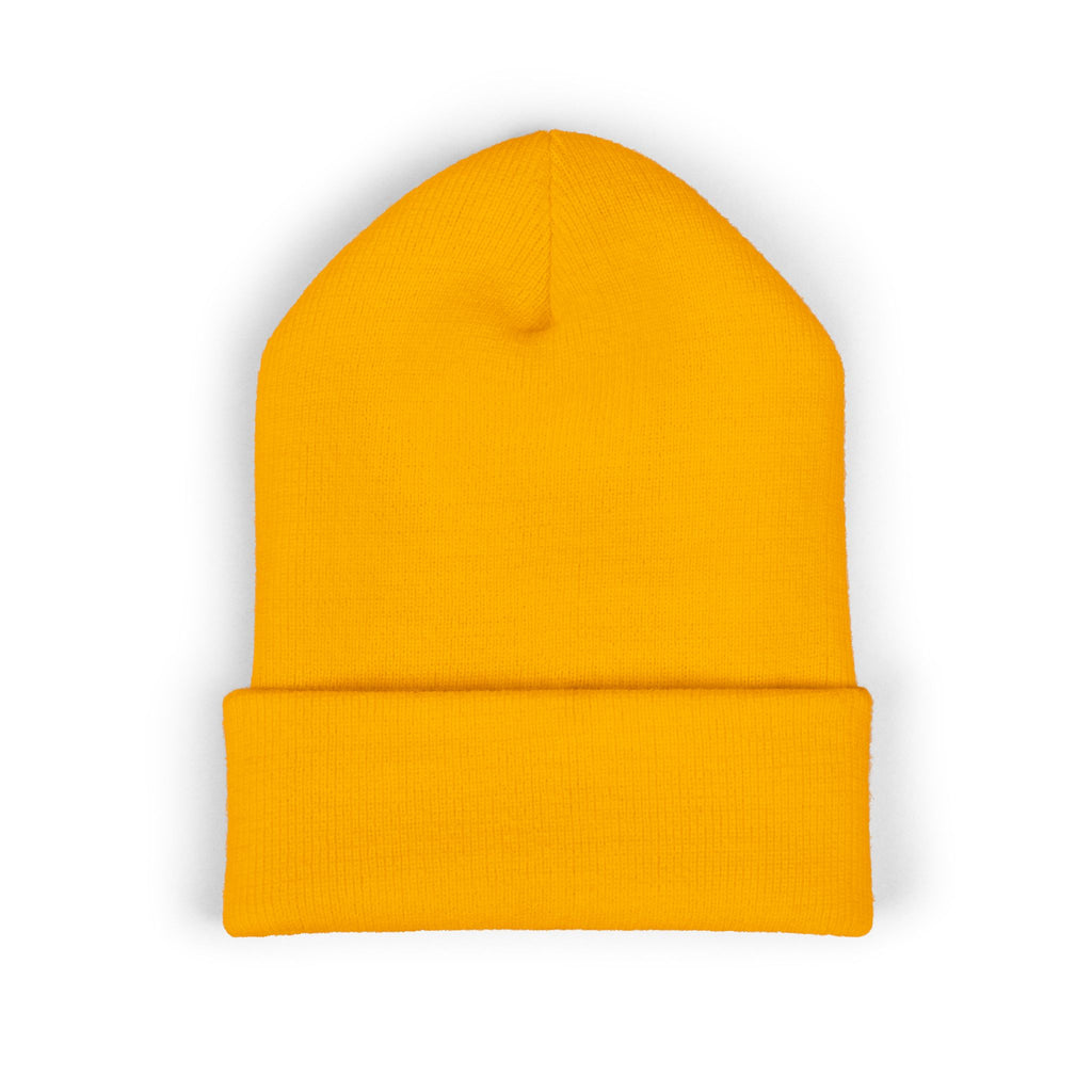 Embroidered Classic Cuffed Beanie — Minimal Gold Logo Knit Hat