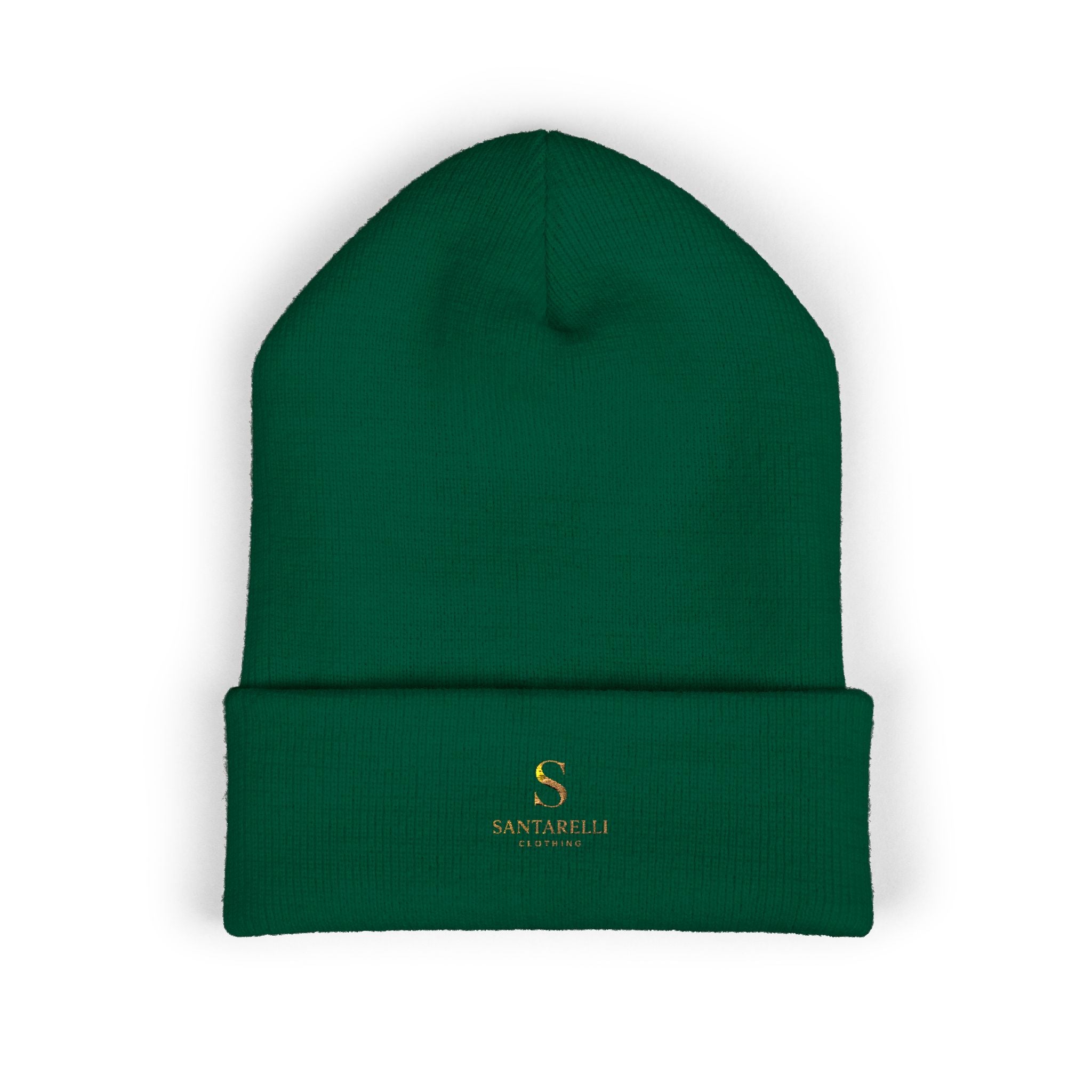 Embroidered Classic Cuffed Beanie — Minimal Gold Logo Knit Hat