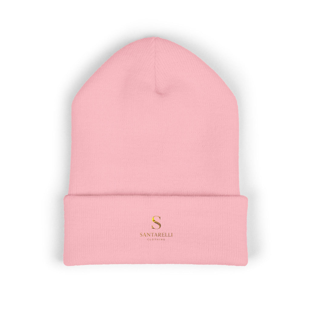 Embroidered Classic Cuffed Beanie — Minimal Gold Logo Knit Hat