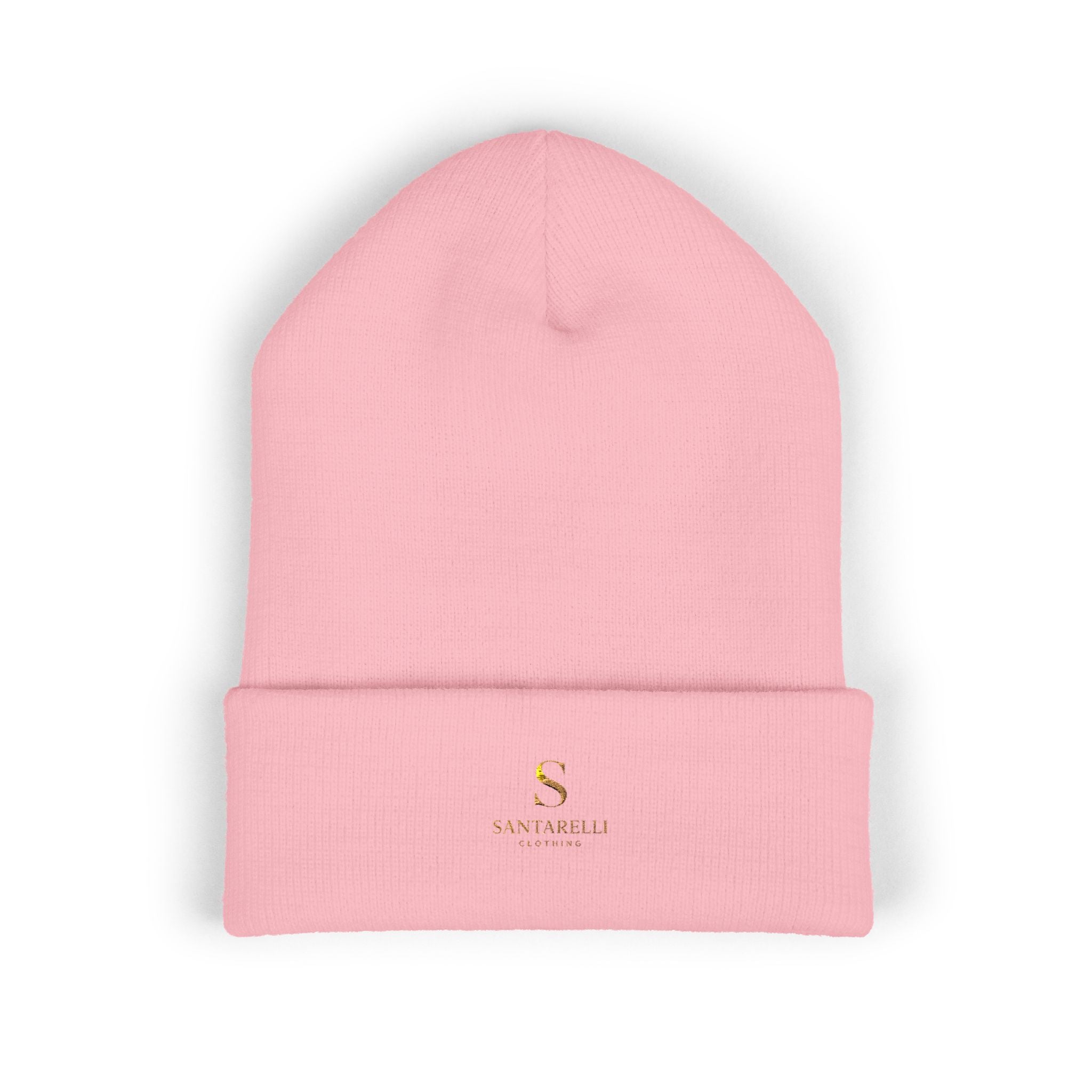 Embroidered Classic Cuffed Beanie — Minimal Gold Logo Knit Hat