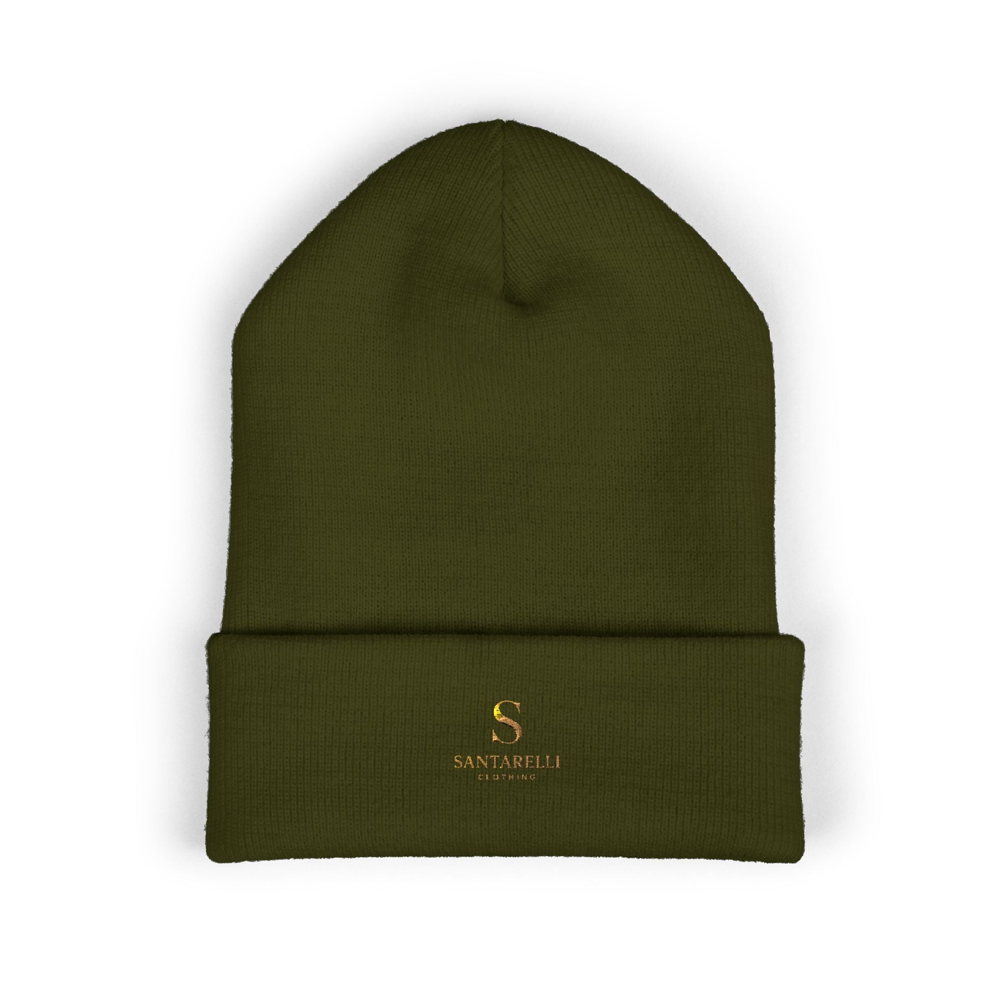Embroidered Classic Cuffed Beanie — Minimal Gold Logo Knit Hat