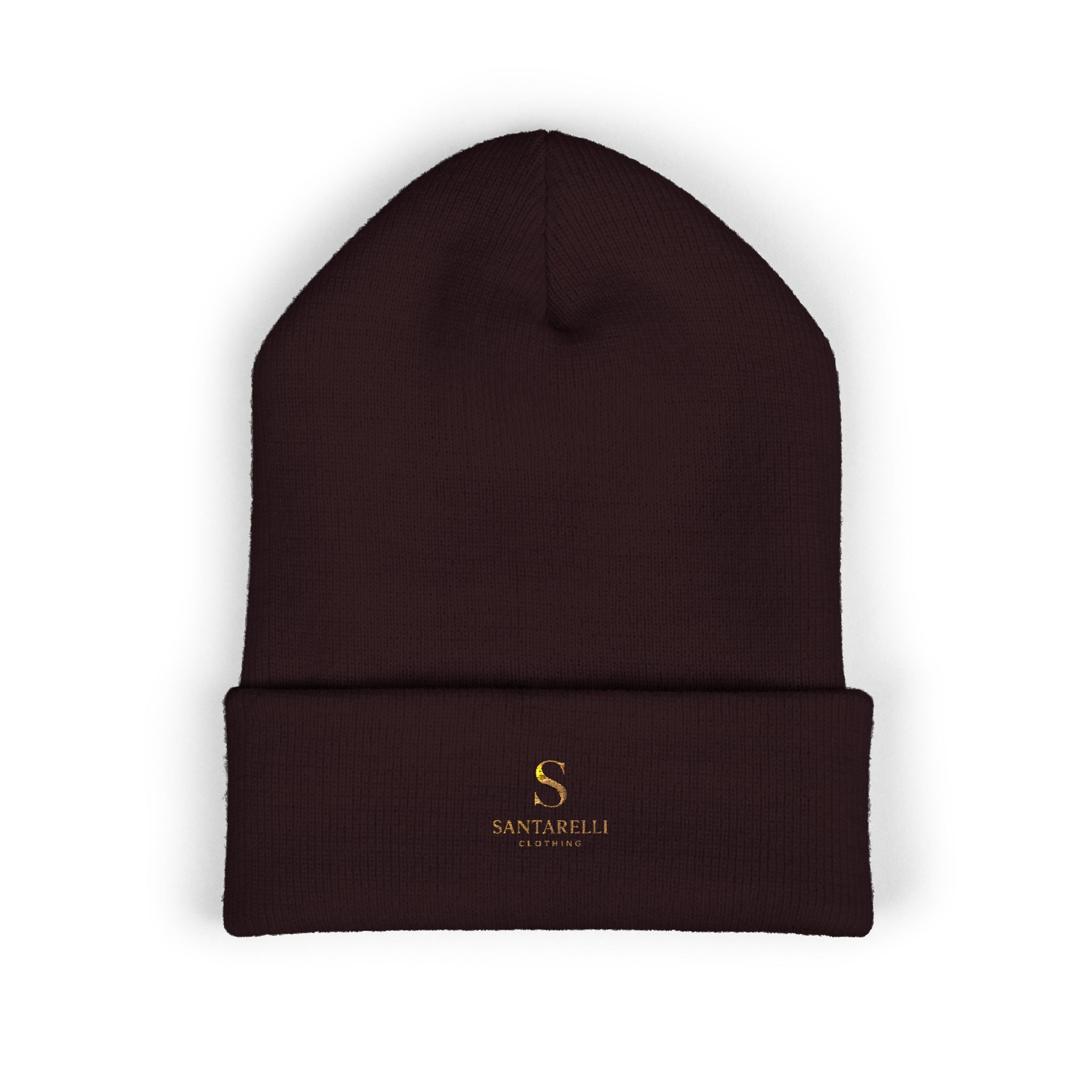Embroidered Classic Cuffed Beanie — Minimal Gold Logo Knit Hat