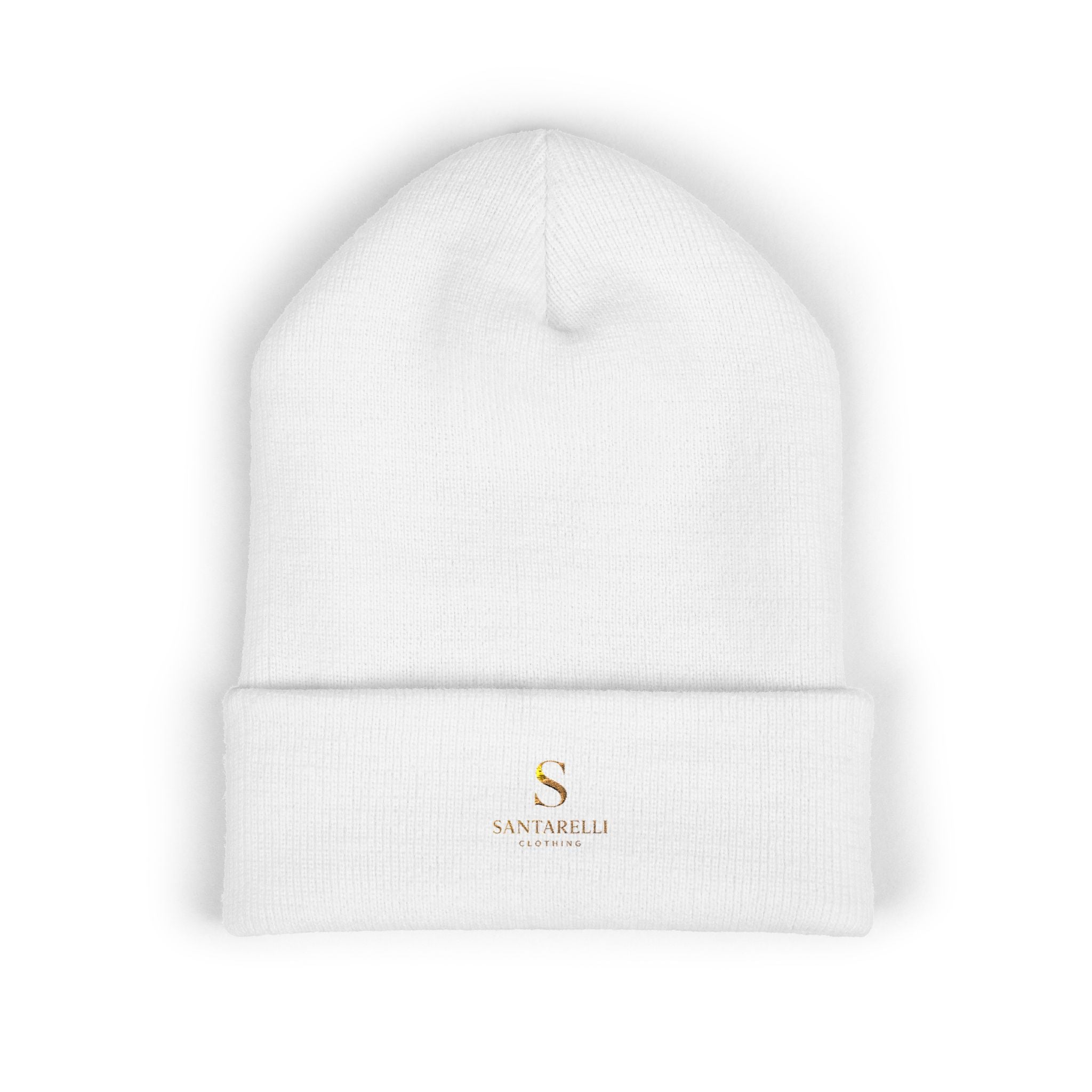 Embroidered Classic Cuffed Beanie — Minimal Gold Logo Knit Hat