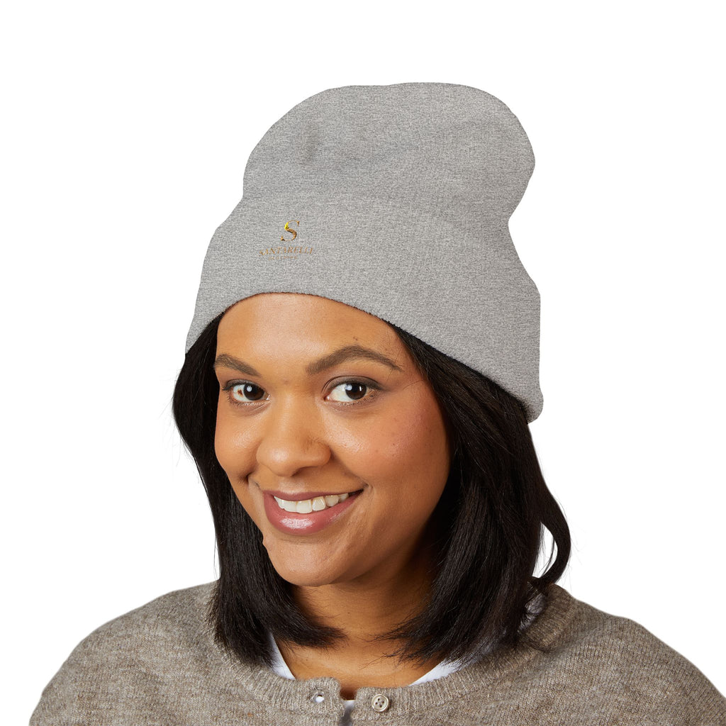 Embroidered Classic Cuffed Beanie — Minimal Gold Logo Knit Hat