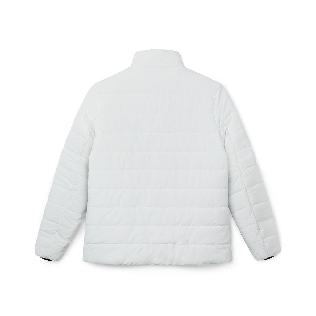Women’s Puffer Jacket — Minimal White Quilted Coat with Subtle Chest Logo