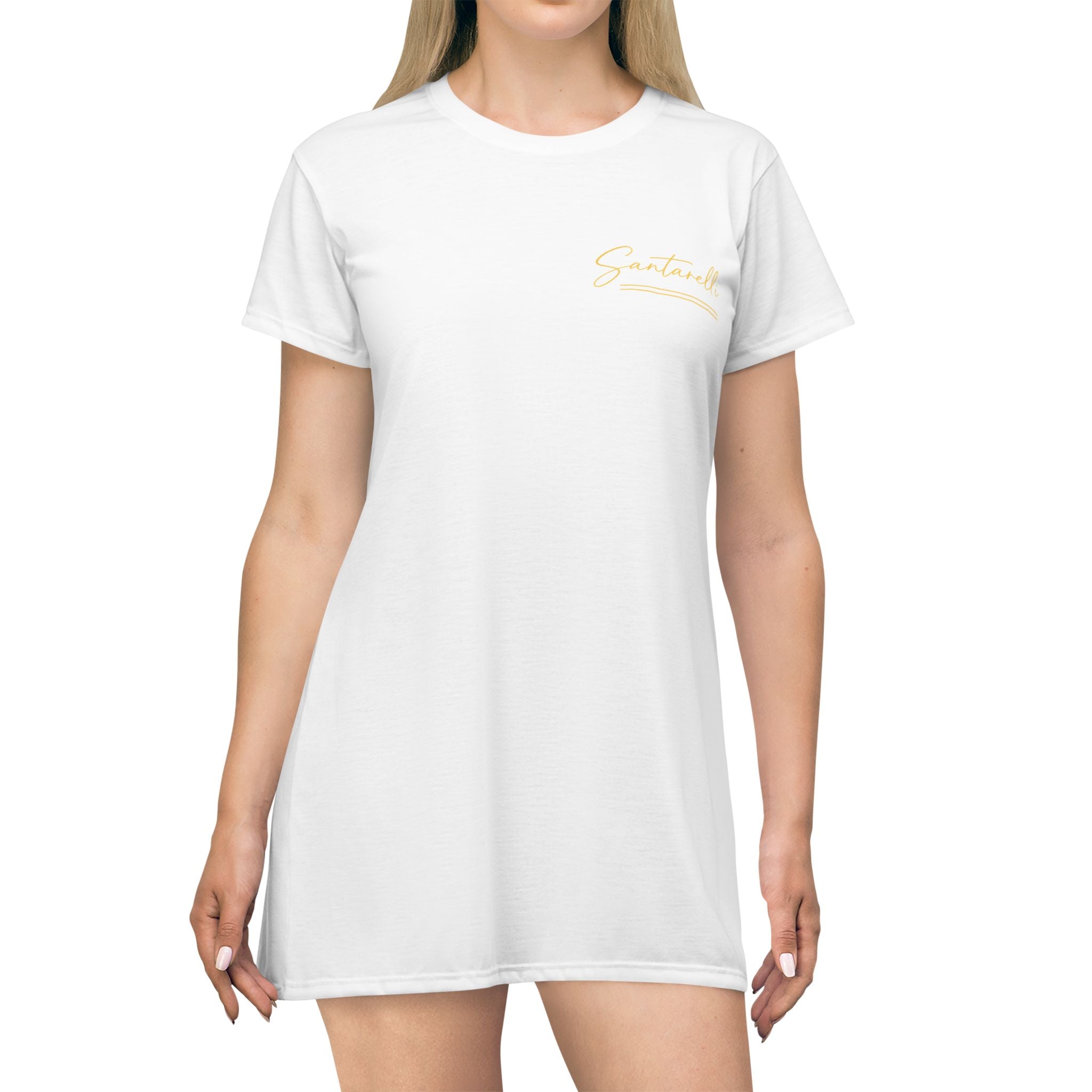 Sunkissed Script T-Shirt Dress — Casual Beachy Women's AOP Dress