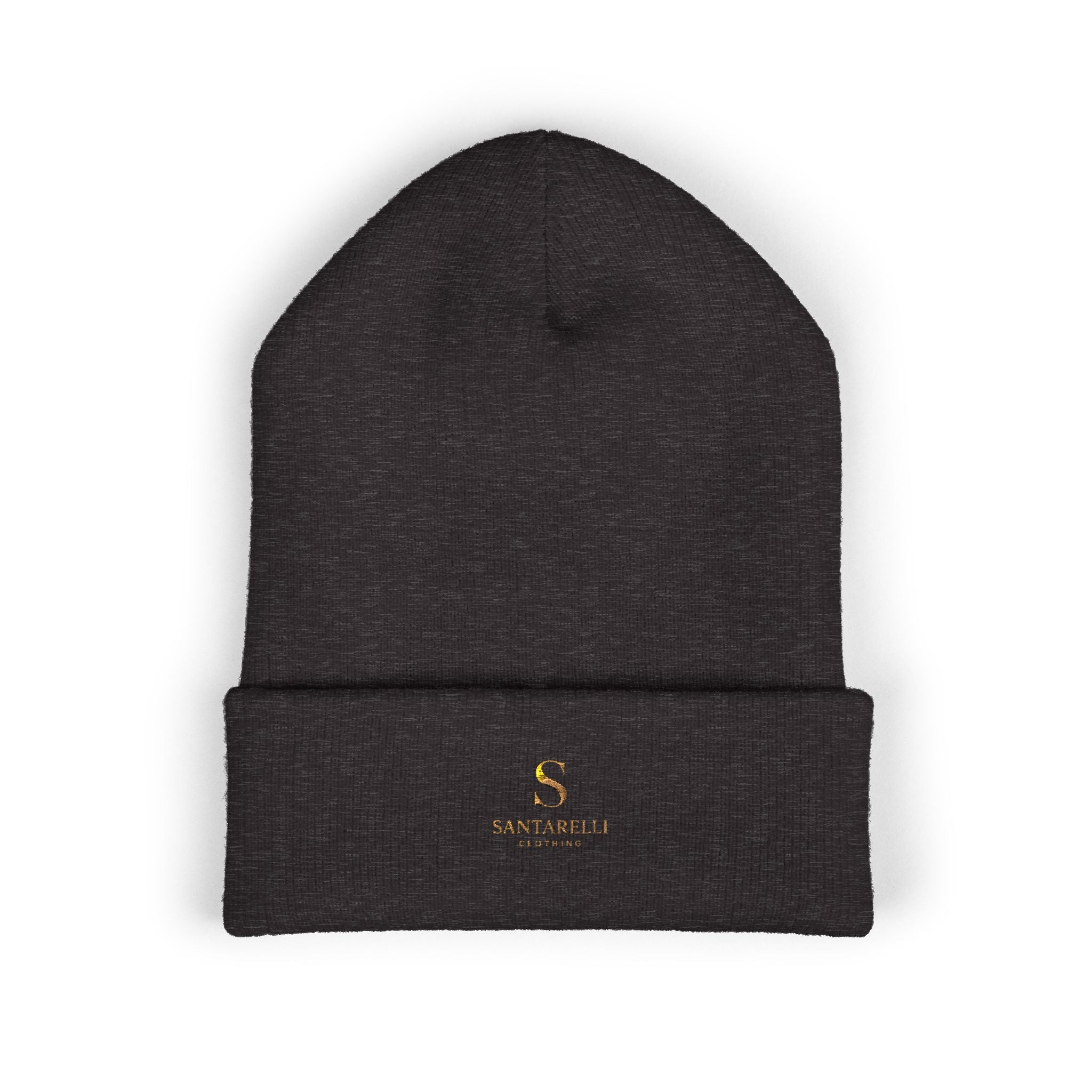 Embroidered Classic Cuffed Beanie — Minimal Gold Logo Knit Hat