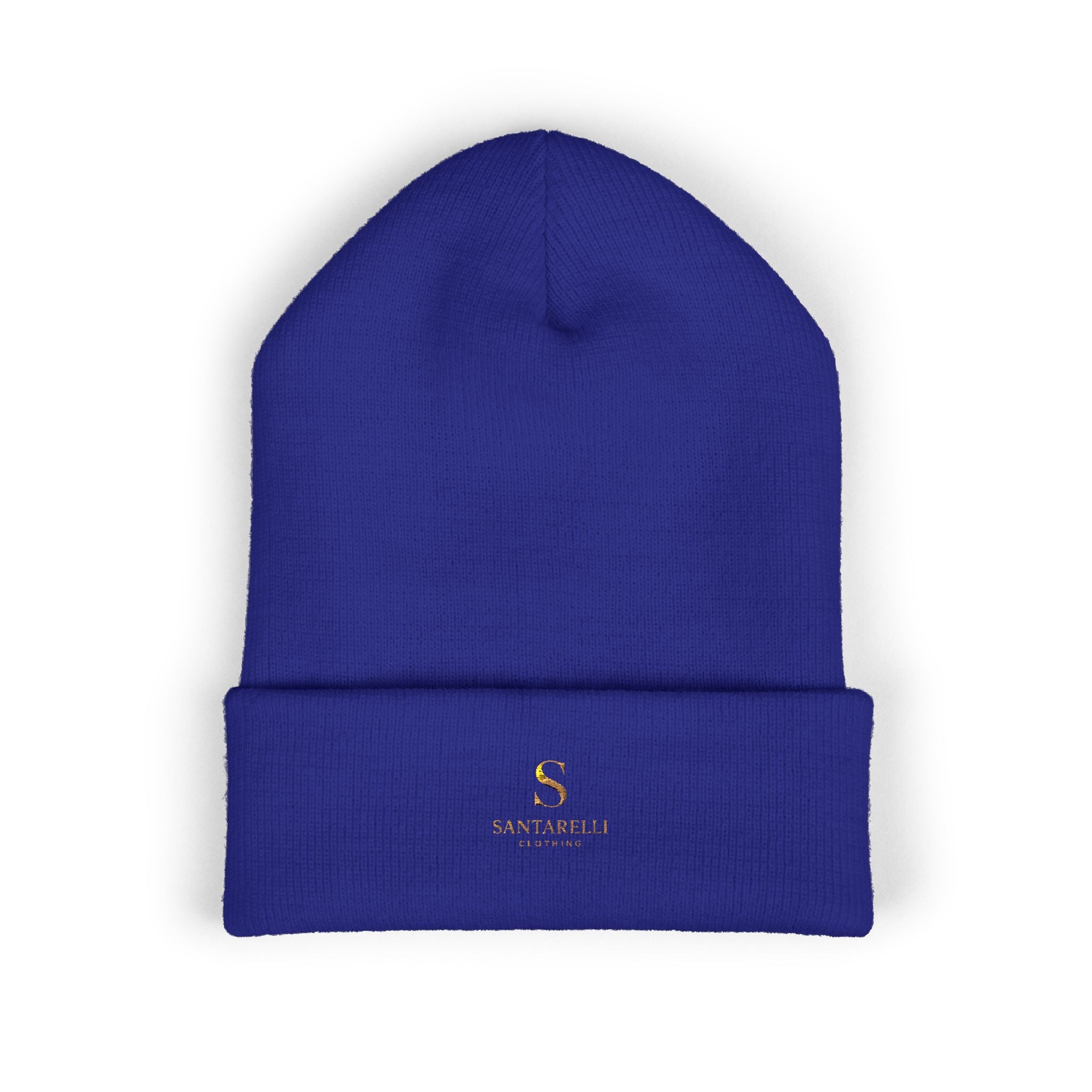 Embroidered Classic Cuffed Beanie — Minimal Gold Logo Knit Hat
