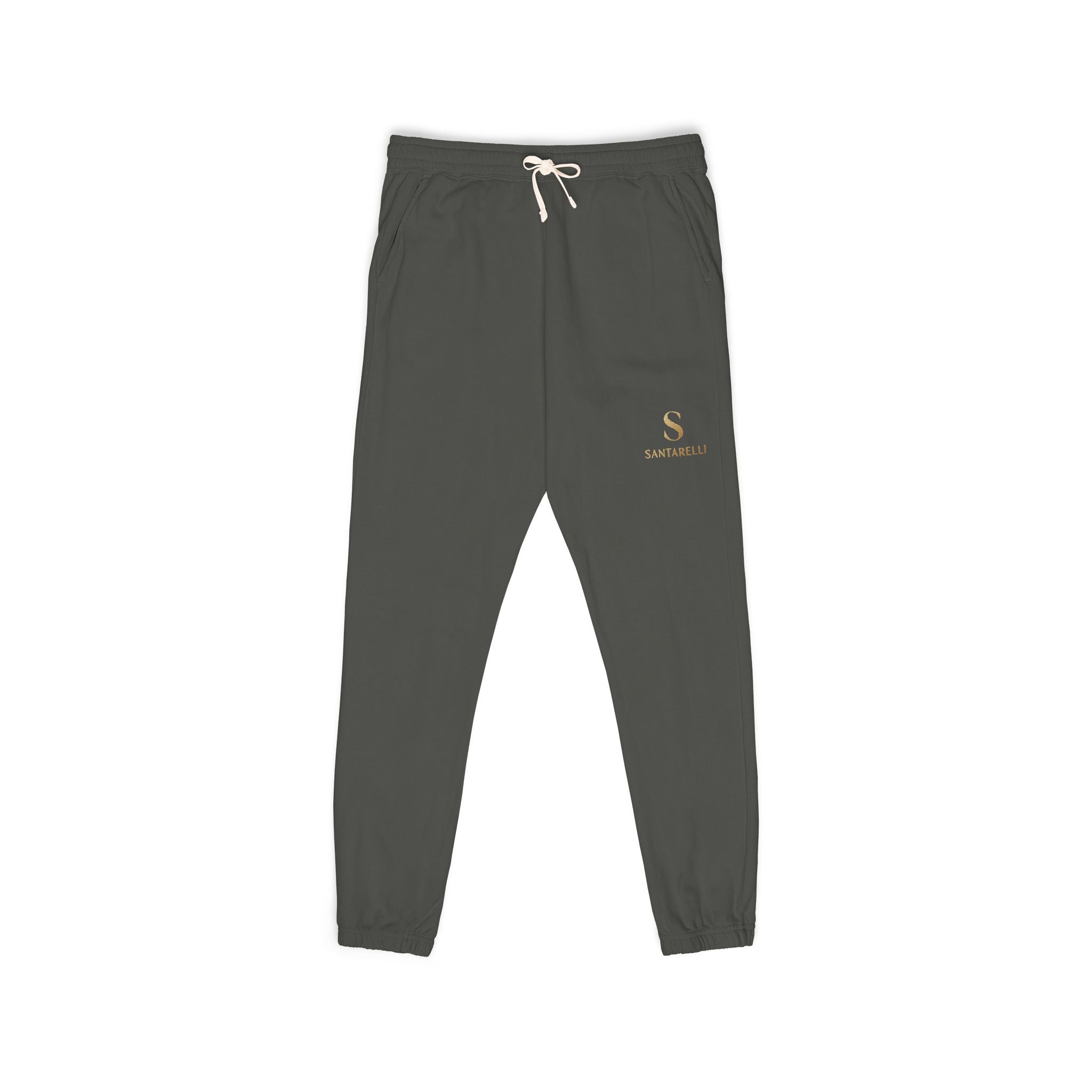 Embroidered Sage Fleece Sweatpants — Cozy Joggers with Minimal Script Logo